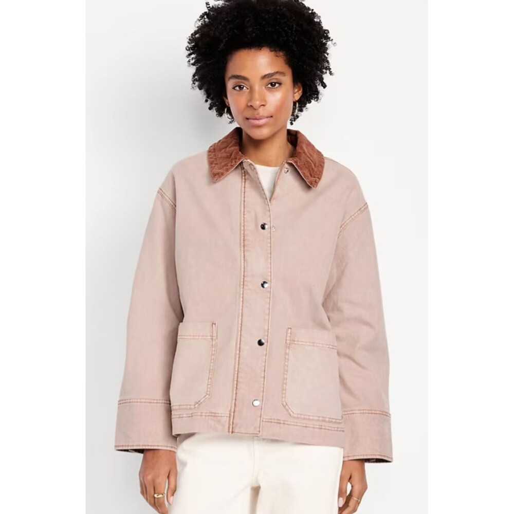 OLD NAVY Canvas Barn Jacket Corduroy Collar Dusty Rose Utility Oversized Size M
